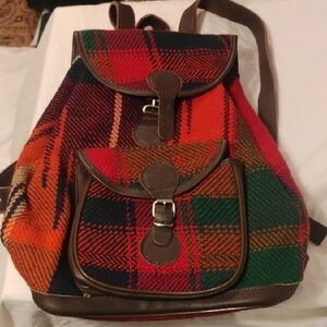 NWT Kilim Design Woven Plaid Backpack - Red & Green